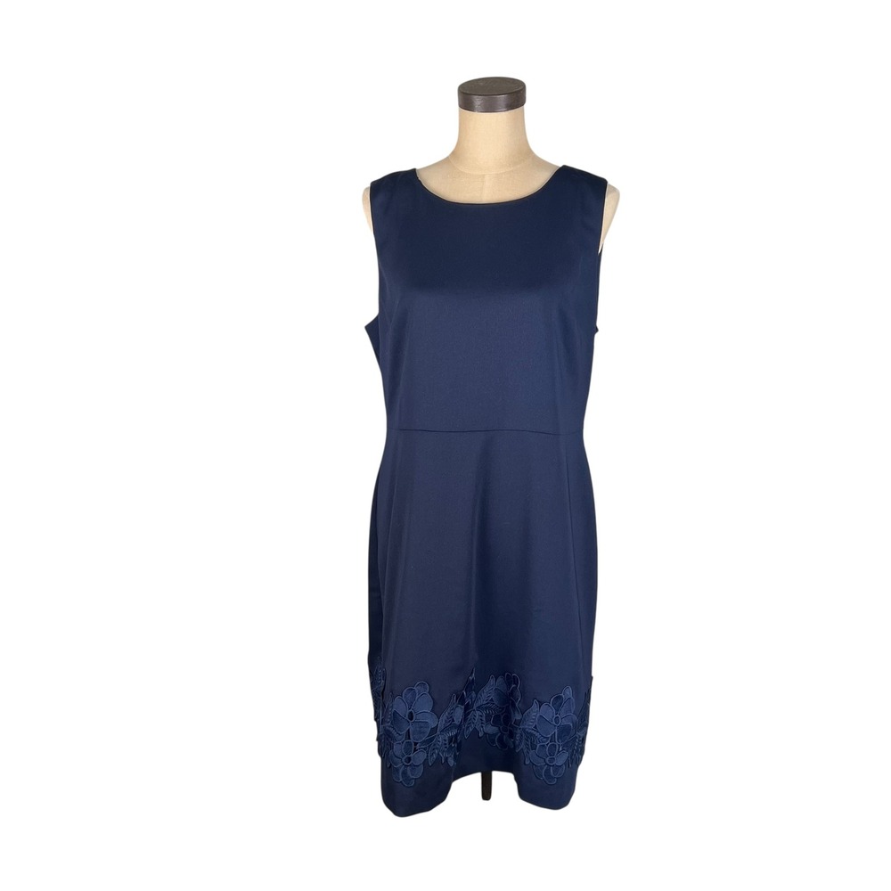 Ann Taylor Factory Navy Blue Floral Eyelet Hem Sleeveless Sheath Dress 12